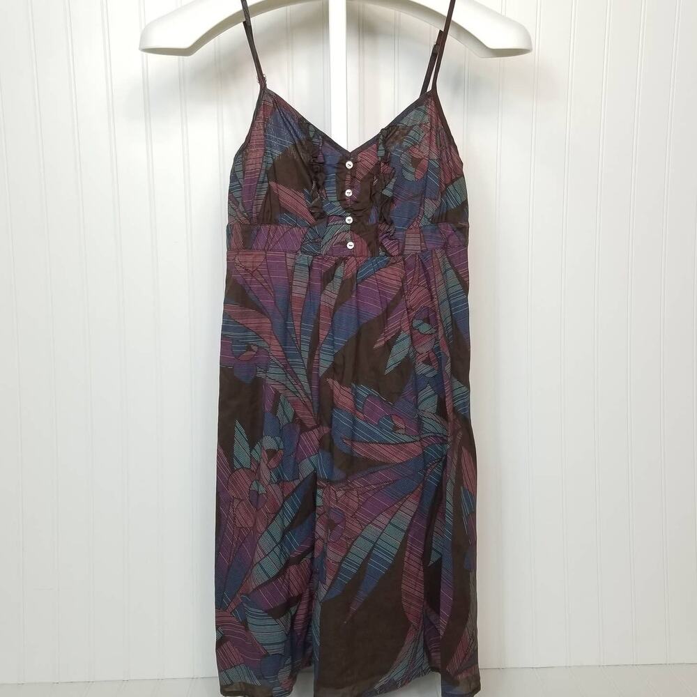 Hinge Spaghetti Strap Ruffle Leaf Print Dress XS